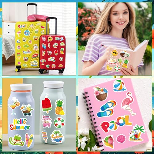 312Pcs Summer Stickers, Self Adhesive Hawaii Tropical Sticker Summer Pineapple Sun Beach Stickers for Scrapbooks Envelopes Cards Gifts Crafts Party Favors Class Rewards - style: Summer2