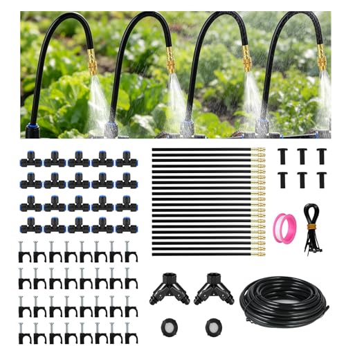 230FT Drip Irrigation System for Garden: 40 Nozzles 1/4" PE Tubing Automatic Watering Kit Adjustable Misting Sprinkler Mister Hose for Water Plants Tape Raised Beds Lawn Outdoor Yard Greenhouse - size: 230FT