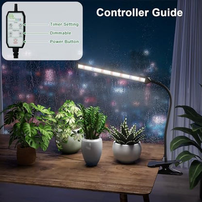 Grow Light for Indoor Plants Growing, 6000K Full Spectrum | Desk Lamp with Red Blue LED for Plants Growth, Strong Clamp with Gooseneck , Dimmable with Auto Timer - size: 40Watts