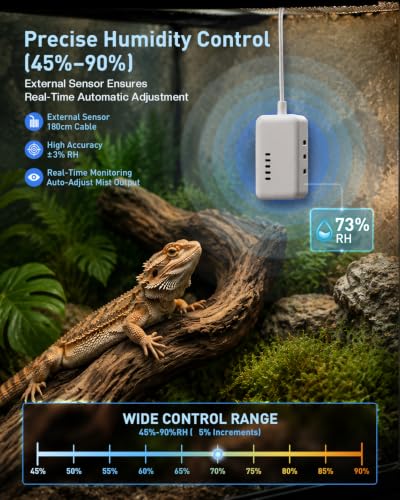 1.32 Gal / 5L Reptile Fogger Humidifier with Dual Hose, Remote Control, Humidity Sensor & Auto Humidity Control, Terrarium Mister for Reptiles, Amphibians, Plants, Grow Tent & Greenhouse