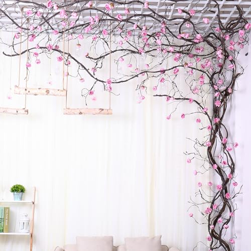 118" Fake Bendable Fall Tree Vines Hanging Peony Flower Garland | Flexible Artificial Floral realistic Twine Wood Branches Twig Reptile Climbing Faux Plant Wedding Arch Wall indoor Decoration