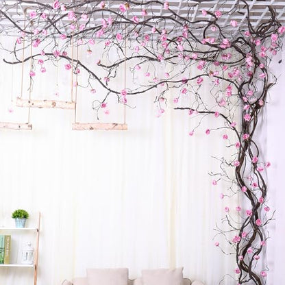 118" Fake Bendable Fall Tree Vines Hanging Peony Flower Garland | Flexible Artificial Floral realistic Twine Wood Branches Twig Reptile Climbing Faux Plant Wedding Arch Wall indoor Decoration
