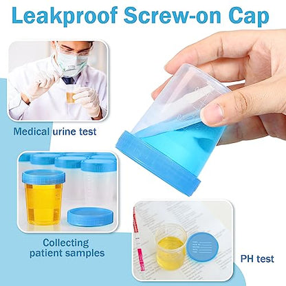 Geiserailie 100 Pcs Urine Cups 4oz Disposable Specimen Container,Blue | Pee Cups for Testing, Leak Proof Screw on Lids for Safe Urinalysis Pee Stool Sample Collection Analysis - color: Blue