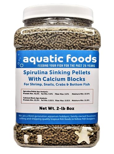 Calcium Blocks Included in These Spirulina Sinking Pellets for Shrimp, Snails, Crabs, Catfish, Plecos for All Tropical Fish 1/16" x 3/8" Pellets by Zeigler…2-lb 8oz Med Jar - size: 2.5 Pound (Pack of 1)