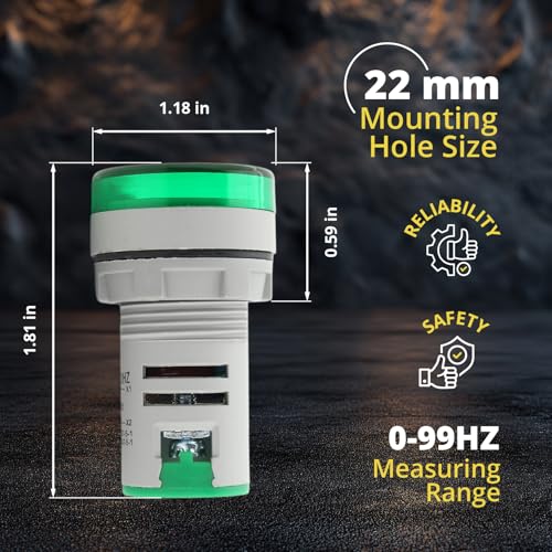 Round Frequency Meter LED Digital Display Hz Frequency Indicator Light with Measuring Range 0-99HZ, 22mm, Around 200ms/ time, Measuring Temperature -20 to 199C° - Green (3 Pack) - style: Green - Frequency
