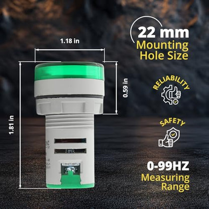 Round Frequency Meter LED Digital Display Hz Frequency Indicator Light with Measuring Range 0-99HZ, 22mm, Around 200ms/ time, Measuring Temperature -20 to 199C° - Green (3 Pack) - style: Green - Frequency