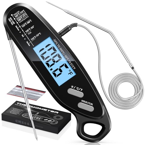 Instant Read Meat Thermometer Digital with Dual Probe | Large Backlit, Calibration, Food Thermometer for Cooking, Grilling, Smoker, BBQ, Candy, Oil Fry, Kitchen, Gift for Men, Black - color: Black