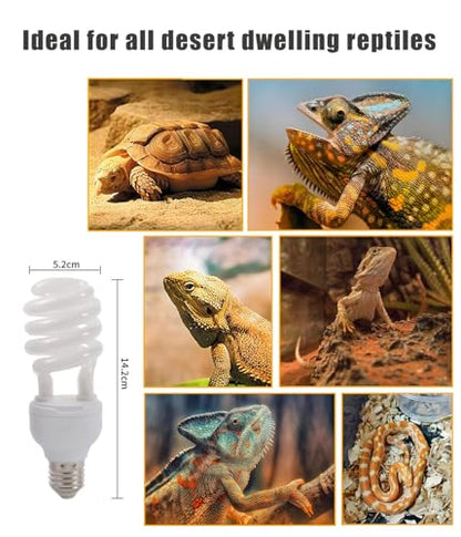 2-Pack E26 Reptile UVB Light Bulb 26W UVA UVB 10.0 | Compact Fluorescent Lamp for Desert Reptiles Bearded Dragon, Tortoise, Lizard Vivarium Kit - size: 26W UVB 10.0