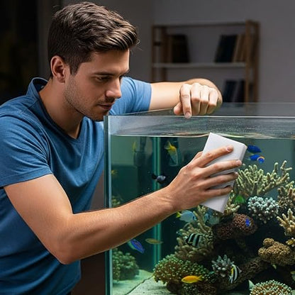 Vesici 24 Pcs Aquarium Algae Pad Double Side Algae Pad Aquarium Cleaner Sponge Non Scratch Fish Tank Scraper Cleaning Tools for Glass Acrylic Turtle Fish Tank Supplies(White)