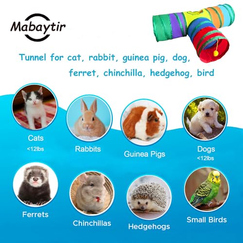 Rabbit Tunnels & Tubes Collapsible Toy 3 Way Rainbow | Play Tunnel Tube Toy with Hanging Ball for Kitten, Puppy, Bunny, Ferret, Interactive Toys for Fun Playtime & Exercise - color: Rainbow