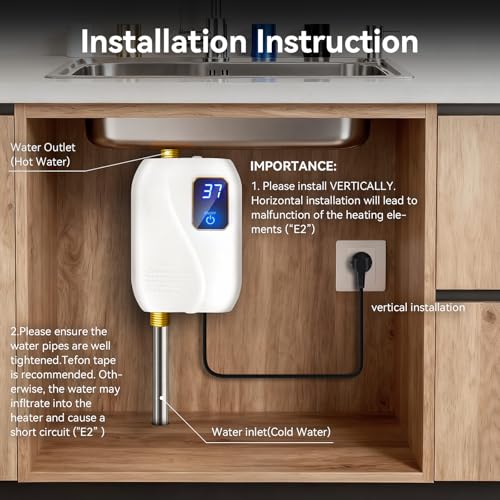 110V Tankless Water Heater Electric, 3000W Tankless Electric Water Heater Instant, Under Sink Water Heater with Digital Display, On Demand Hot Water Heaters Electric for Kitchen Washin Bathroom.
