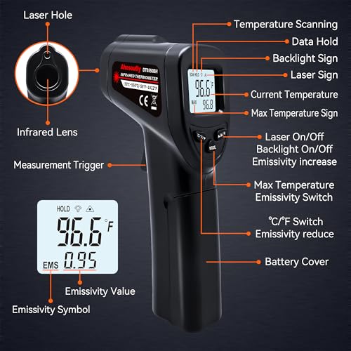 Infrared Thermometer Temperature Gun (NOT for Humans) -58℉~1022℉ (-50℃～550℃) Non-Contact Laser Instant-Read Digital Laser Infrared Ir Thermometer with Backlight(Black) - color: Black