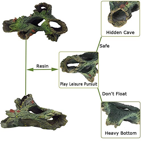 Tfwadmx Decaying Trunk Aquarium Ornament, Betta Fish Hideout - Small Resin Aquarium Decoration Log with Holes & Caves - size: Style 1 (2 PCS)