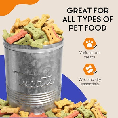 Amici Pet, Retro Treats Galvanized Relief Lettering Metal Storage Canister, Food Safe, Push Top, 72 Ounces (Pack of 2) - size: Large/72 oz (Pack of 2)