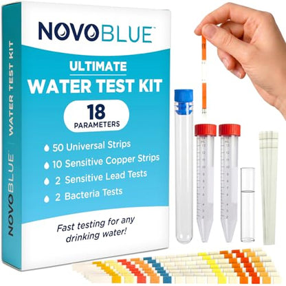 18-in-1 Drinking Water Test Kit with Sensitive Lead & Copper Tests | for Well, Tap, Home & City Water, Chlorine, Hardness, Iron & Metal Testing