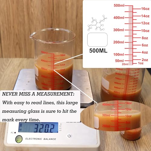 3 Piece High Borosilicate Glasss Liquid Measuring Cups, Includes 150ml(5OZ),250ml(8OZ),and 500ml(16OZ), Dishwasher, Freezer, Microwave, and Preheated Oven Safe, Essential Kitchen Tools - size: 150ml/250ml/500ml (5oz/8oz/16oz)