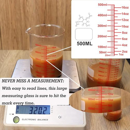 3 Piece High Borosilicate Glasss Liquid Measuring Cups, Includes 150ml(5OZ),250ml(8OZ),and 500ml(16OZ), Dishwasher, Freezer, Microwave, and Preheated Oven Safe, Essential Kitchen Tools - size: 150ml/250ml/500ml (5oz/8oz/16oz)