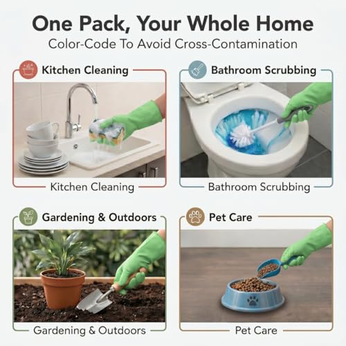 ForPro Natural Rubber Gloves, 6 Pairs Reusable Multi-Purpose Household Cleaning Gloves with Soft Inner Lining, Waterproof & Chemical-Resistant, Lime Zest, Medium - color: Lime Zest, size: Medium
