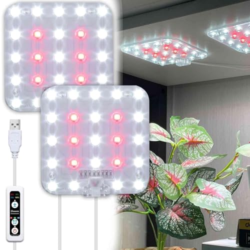 Under Shelf Grow Light, Auto Timer, Dimmable, Full Spectrum, 1-Pack | Full Spectrum LED Plant Light for Shelves, Bookcase, Cabinet; 4"x4" Ultra-Slim LED Panel; 6ft USB Cord; 10W 2-Panel Each Pack - color: Full Spectrum