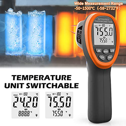 BT-1500 Pyrometer 30:1 Industrial Laser Thermometer Gun, -58℉ to 2732℉ Non Contact High Temp Infrared Thermometer Digital IR Temperature Gauge Orange(NOT for Human Temp Test) - color: Orange
