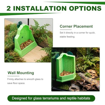 Reptile Feeder Combo Set, 2 Pack Escape-Proof Corner & Wall-Mounted Bowls with 2 Pack 10.6" Stainless Steel Straight & Curved Tongs with Rubber Tips for Bearded Dragon Gecko Lizard Frog