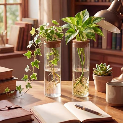 6 Set Propagation Station Jar Desktop Glass Planter Station Flower Vases Water Terrarium Jar with Cork Lid for Propagating Flower Plants Centerpiece Office Home Garden Decor(Large) - size: Large