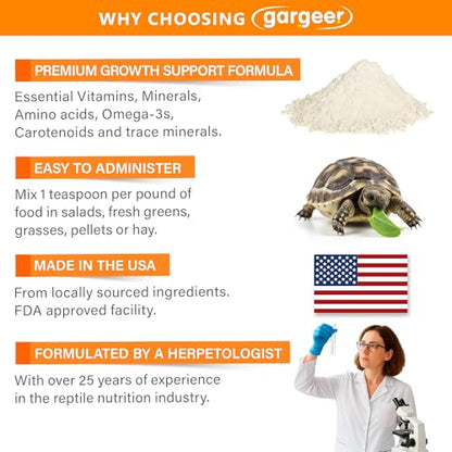 3oz Tortoise Juvenile Growth Support Supplement | Made in USA | Specially formulated for tortoises up to 18 months! Bioavailable chelated minerals, D3 & flaxseed for healthy growth