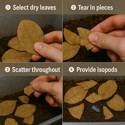 Leaf Litter for Isopods – 80 Pcs 4" Natural Indian Almond Catappa Leaves for Bioactive Vivariums, Terrariums & Aquariums, Tarantulas, Spiders, Millipedes, Crickets & Reptiles