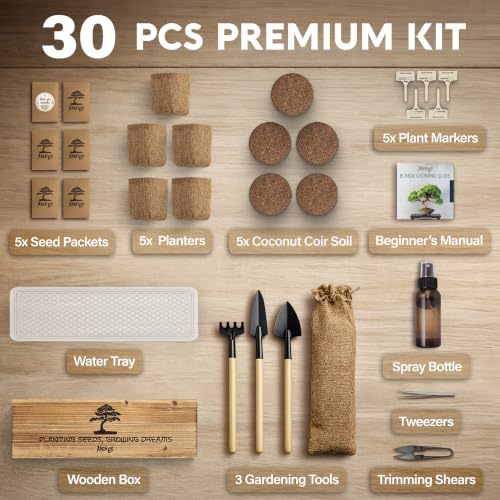 Bonsai Tree Kit Deluxe - Growing 5 Unique Japanese Bonzai Trees | Complete Indoor Bonsai Starter Kits for Growing Trees – Plant Lovers Gifts for Women & Men