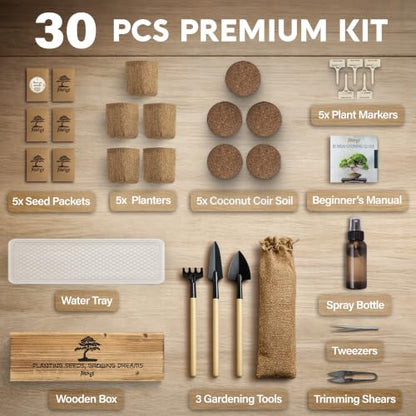 Bonsai Tree Kit Deluxe - Growing 5 Unique Japanese Bonzai Trees | Complete Indoor Bonsai Starter Kits for Growing Trees – Plant Lovers Gifts for Women & Men