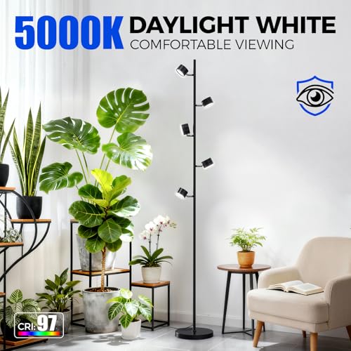 Barrina T1X5 Standing Grow Light for Indoor Plant, 6FT 50W 5000K, High PPFD | Vertical Plant Lights for Growing, Tall Plant, Adjustable 5 Heads, 6 Foot with Foot Switch, Full Spectrum, Heat Dissipation - size: 50W-6FT-5 Heads