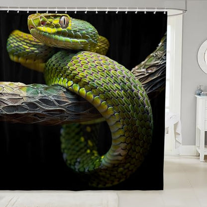 Castle Fairy Snake Fabric Shower Curtain,3D Coiling Snake Reptile Shower Curtain for Bathroom,Jungle Animal Black Waterproof Shower Curtain for Bathroom,78 Inch Long - size: 72"W x 78"L (Pack of 1)