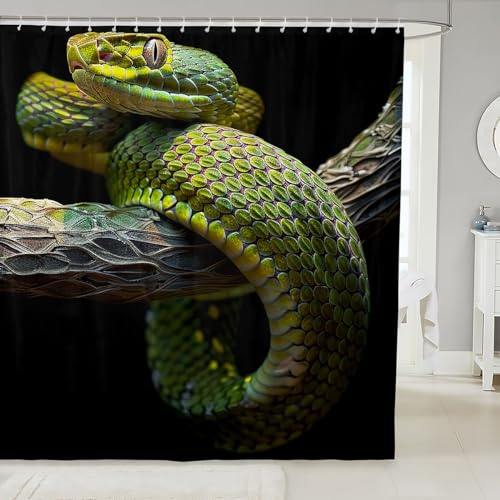 Castle Fairy Snake Shower Curtains,3D Coiling Snake Reptile Bath Curtain,Jungle Animal Black Cloth Fabric Bathroom Decor Set with Hooks,72" Long - size: 72"W x 72"L (Pack of 1)