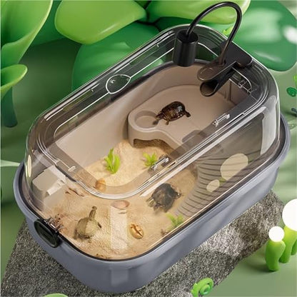 Reptile Tank Sun Terrace Turtle Villa Feeding Box Perfect Habitat for Your Aquatic Pets Easy Assembly(Gris) - color: Gris