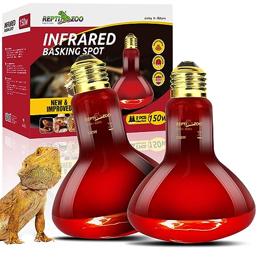 REPTI ZOO 150W Infrared Heat Lamp Bulb for Reptile, 2 Pack Infrared Basking Spot Light for Reptiles & Amphibian,Bearded Dragon, Leopard GeckoTurtle,Lizard, Chickens | Pet Brooders Heat Lamp - style: 150W/Infrared Lamp