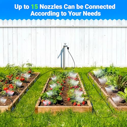 Thiswing 50FT 360° Adjustable Irrigation System for Garden | 1/4" Tubing, Automatic Watering Misting System with 15 Nozzles, Sprinkler for Garden, Yard, Lawn and Outdoor Plants - size: 50 FT