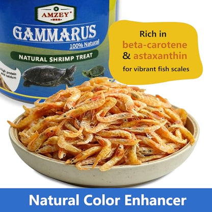 Amzey 0.5oz Sun Dried Baby Shrimp for Turtles - 100% Natural Dried Red Shrimp Fish Food, High Protein Gammarus, Food for All Aquatic Fish, Turtles, Frog, and Newts