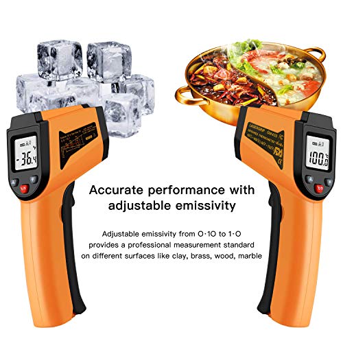 Laser Infrared Thermometer Non-Contact Digital Temperature Gun，-50°C to 400°C(-58°F to 752°F) IR Thermometer for Industrial,Kitchen Cooking,Ovens (Orange)