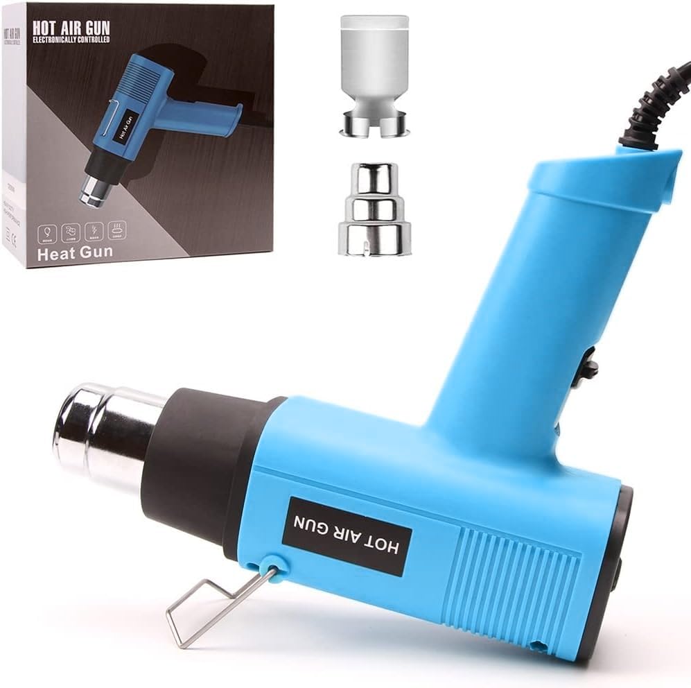 LDK Heat Gun 1200W 140℉~932℉ (60℃-500℃) Heavy Duty Hot Air Gun Kit Variable Temperature Control with 2 Temperature Settings 2 Nozzles for Crafts, Shrink Wrapping, Candle Making, Epoxy Resin - color: Blue