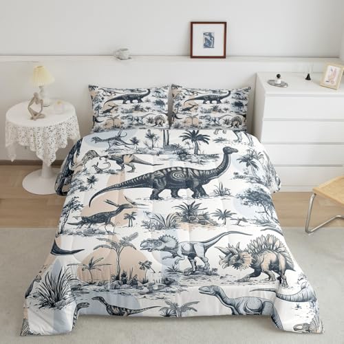 Erosebridal Kids Dinosaur Comforter Set,Dino Palm Tree Bedding Set King Size for Boys girls Teens Adult Bedroom,Ancient Animal Duvet Sets Mountain Tropical Botanical Quilted Duvet with 2 Pillow Cases - color: Multi 15, size: King