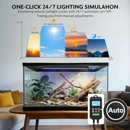 PAIZOO LED UVB Light for Reptiles 16" UVA UVB Reptile Light with Controller | Auto and Manual Modes, Full Spectrum Reptile Lamp Bar Ideal for Bearded Dragon, Lizards, Snakes, Turtles, 14W - size: PZUV-40B (1-Pack)