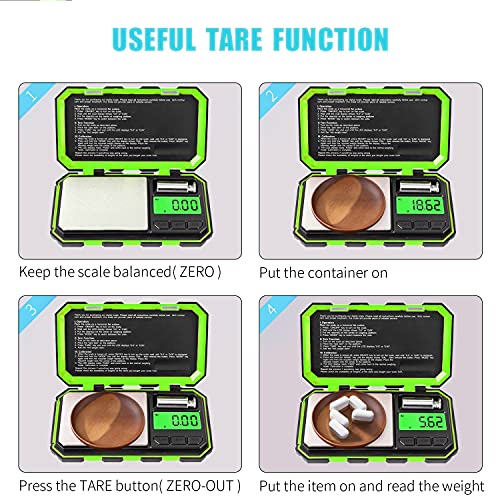 Fuzion Digital Pocket Scale, 200g x 0.01g Gram Scale High Precision | Mini Jewelry Scale with 50g Calibration Weight, 6 Units Ounces Grains, Tare Function for Jewelry, Coin, Powder, Food - color: Green, size: 200/0.01g