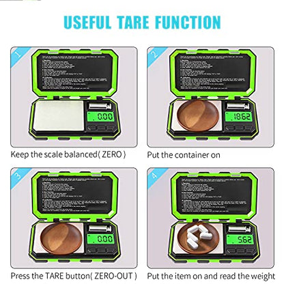 Fuzion Digital Pocket Scale, 200g x 0.01g Gram Scale High Precision | Mini Jewelry Scale with 50g Calibration Weight, 6 Units Ounces Grains, Tare Function for Jewelry, Coin, Powder, Food - color: Green, size: 200/0.01g