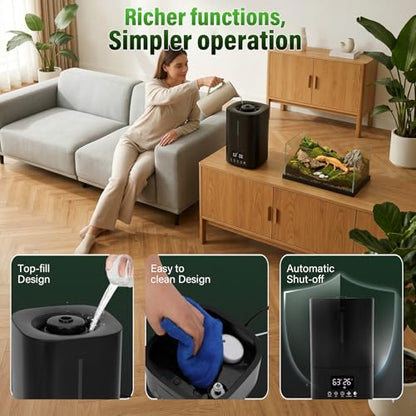 Automatic Reptile Fogger Humidifier with Smart Humidity Control, 5L Large Tank, 70" External Sensor Probe, Dual Hose Terrarium Humidifier for Ball Python, Chameleon, Gecko, Frog, Vivarium & Grow Tent