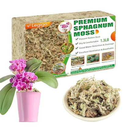 1.3LB Sphagnum Moss for Plants- 25QT Natural Long Fibers Orchid Moss | Moisture Retention & Drainage Balance, Plant Moss for Orchids, Succulents, Carnivorous, Ferns, Reptile Bedding & Terrariums - size: 25 QT(1.3 lb)