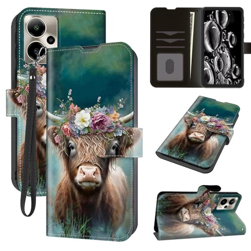 for Cricket Outlast 5G Phone Case 2024,AT&T Motivate Pro 5G Phone Case with Card Holder & Kickstand & Wrist Strap Wallet Flip Folio Leather Magnetic Protective Cover,Cute Highland Cow - color: Cute Highland Cow, size: Cricket Outlast 5G 2024/ATT Motivate