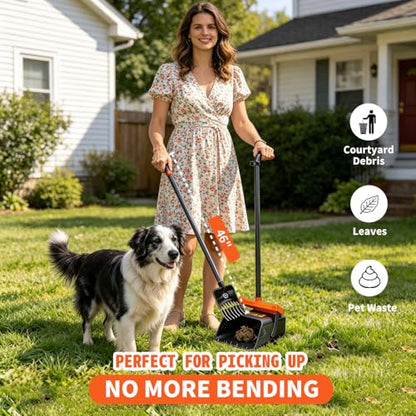 Pooper Scooper, 46" Long Handle Heavy Duty Picker-Upper, Swivel Bin Rake Kit with Bag Attachment, 100 Waste Bags for Small Large Dogs Puppy Poop Trash Litter Cleanup Yard Outdoor Pet Essentials - color: Gray & Bright Orange