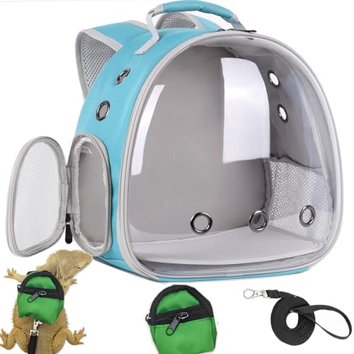 Crested Geckos Backpack Carrier,Reptile Portable Backpack Carrier with Small Backpack Harness Leash Set,Space Capsule Clear Bubble Window Travel Backpack for Lizard Travel,Guinea Pig,Bearded Dragon - color: Green