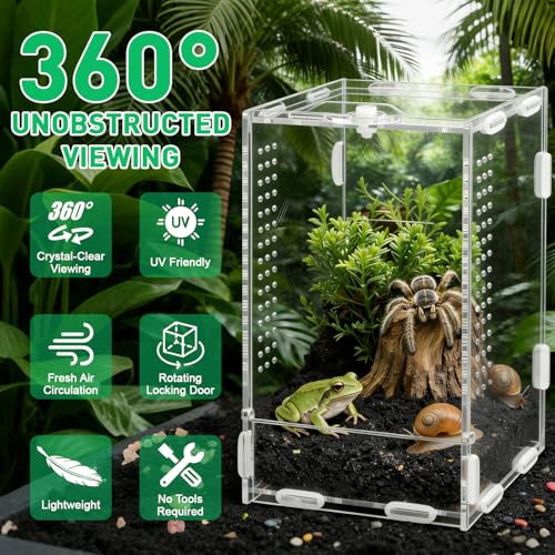 7.8"x4.7"x4.3" Jumping Spider Enclosure with Front Door | Small Acrylic Terrarium Praying Mantis Enclosure Clear Jumping Spider Habitat for Tarantula, Snail, Crabs and Small Reptiles