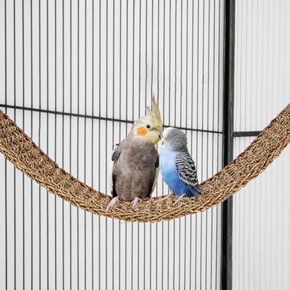 20.5 x 7.9 Inches Bird Seagrass Mat, Natural Grass Woven Bird Net Hammock Mat, Climbing Rope Ladder Chew Toy, Bird Cage Accessories for Parrots, Psittacines, Cockatiels, Hamsters, Lovebirds（2 Pack） - size: 20 x 8 Inch